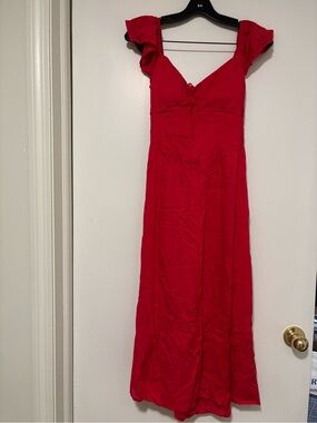 Hollister Red Ruffle-Shoulder Maxi Dress